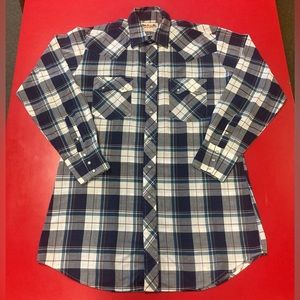 Vtg Stage Coach Pearl Snap Button Up Shirt Western Cowboy Tall Man Plaid XL